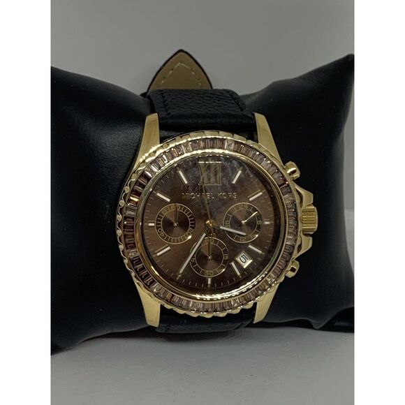 Michael Kors MK5873 Women's Black Leather Analog Dial Quartz Genuine Watch BP631 - Picture 1 of 11